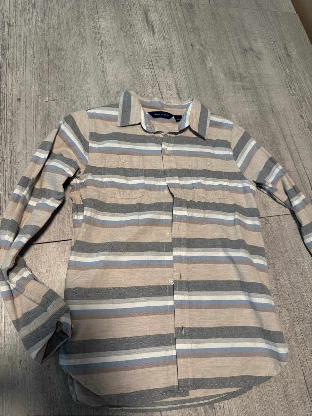 Janie and Jack Striped Button-Down Shirt in Beige, Gray & Light Blue